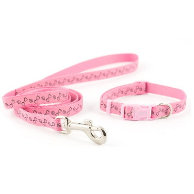 Ancol Small Bite Paw & Bone Collar & Lead Set Pink