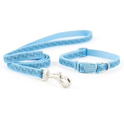 Ancol Small Bite Paw & Bone Collar & Lead Set Blue