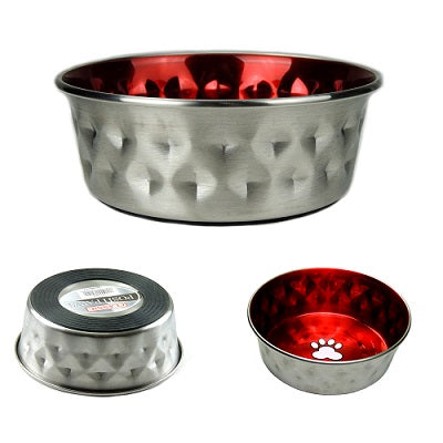 Classic Durapet Deluxe Bowl Embossing Stainless Steel Non-Slip Red Dish 560ml (6 Pack)