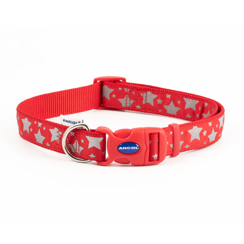 Ancol Stars Adjustable Reflective Dog Collar, Red