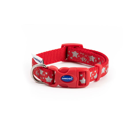 Ancol Stars Adjustable Reflective Dog Collar, Red