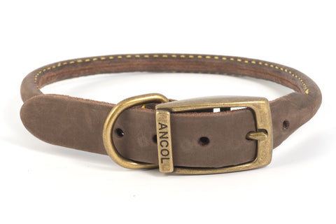 Ancol Timberwolf Round Sable Leather Dog Collar