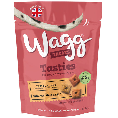 Wagg Tasty Chunks Chicken, Ham, & Beef Flavour 125g, 7 Packs Saving