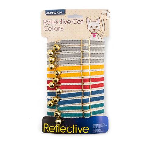 Ancol Cat Reflective Collars Card, 12 Collar Bundle