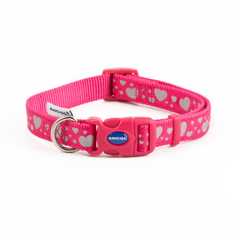 Ancol Hearts Reflective Pink Dog Collar, Medium