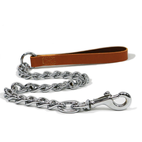 Ancol Classic Tan Leather Handle Extra Heavy Chain Lead 80cm