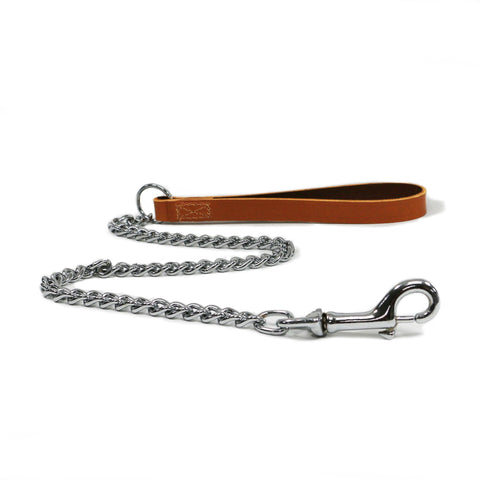 Ancol Classic Tan Leather Handle Heavy Chain Lead 80cm