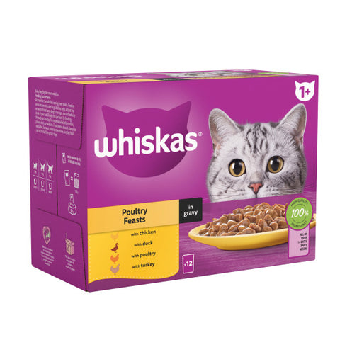 Whiskas Adult 1+ Poultry Feasts in Gravy Pouches 4 x 12x85g