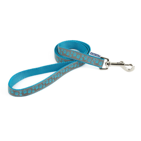 Ancol Paw Print Reflective Dog Lead Blue