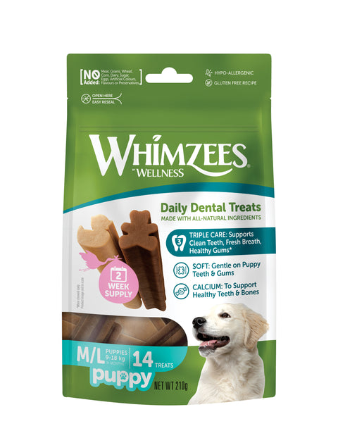 Whimzees Puppy Daily Dental Treats, Pack of 14, 2-Week Supply