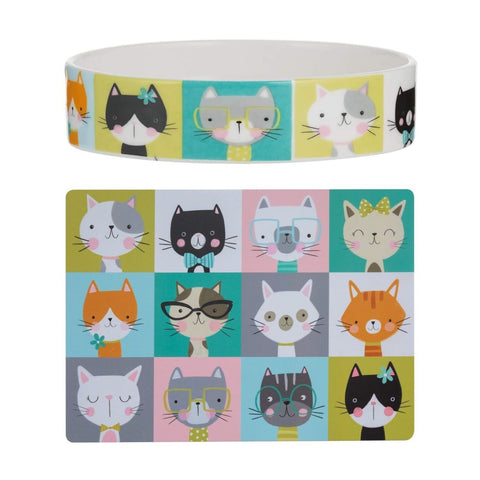 Mason Cash Pawtrait Cat Bowl With Placemat Bundle