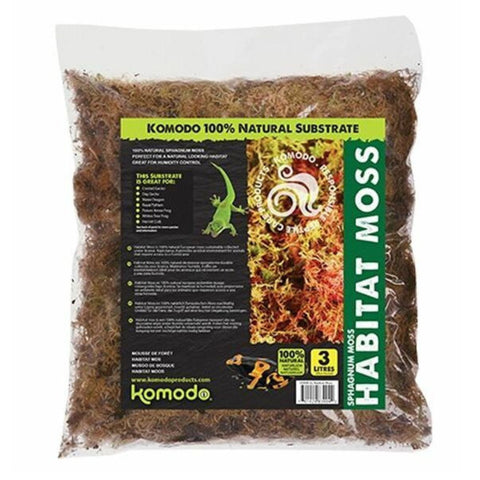 Komodo Habitat Moss, 3ltr - Natural Substrate for Geckos, Crabs, Lizards, Snakes, & Frogs