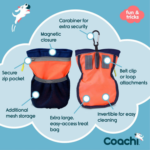 Coachi Pro Training Treat Bag & Dog Treat Bag - Navy/Coral