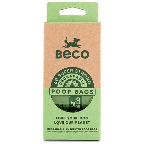 Beco Poop Bags, Unscented - 60 Pack - Made From Recycled Materials