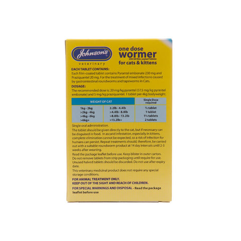 Johnson's One Dose Wormer Cat Tablet - 2 Tablets