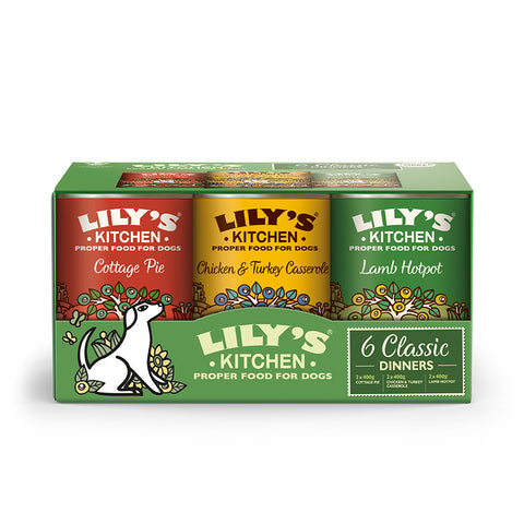 Lily's Kitchen Adult Classic 6 x 400g tins (chicken and turkey casserole, lamb hotpot, cottage pie) Multipack Dog Food