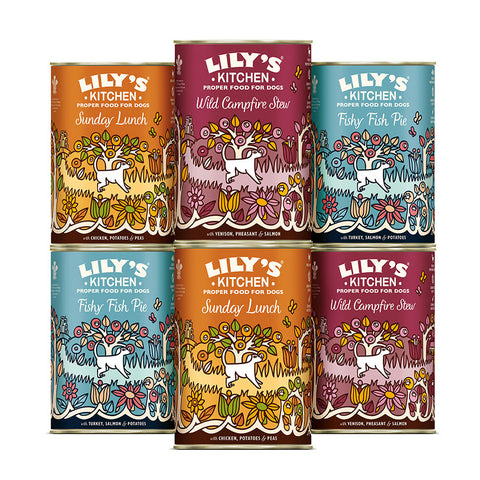 Lily's Kitchen Adult Grain Free Recipes 6 x 400g tins (Wild Campfire Stew, Fishy Fish Pie, Sunday Lunch) Multipack Dog Food