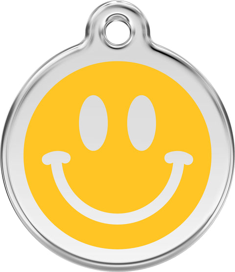 Smiley Face Yellow - Red Dingo Engraved Cat/Dog Tag