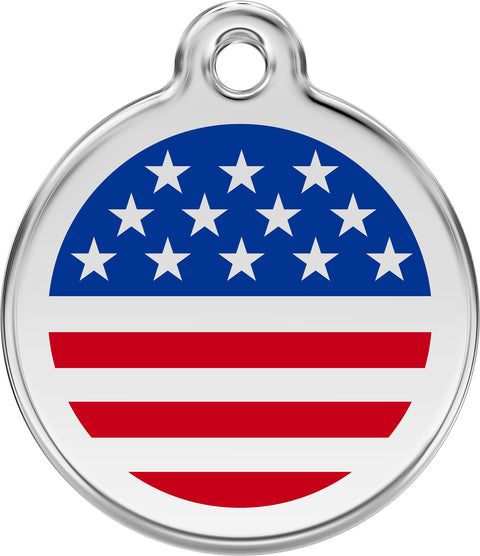 US Flag - Red Dingo Engraved Cat/Dog Tag