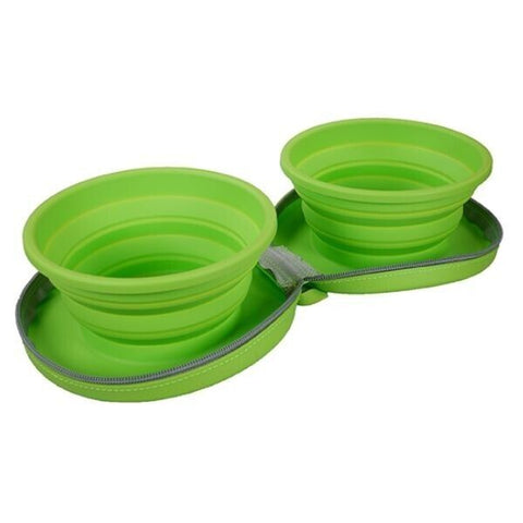 Rosewood Zip Up Foldable Dual Pet Travel Bowls For Dogs & Cats