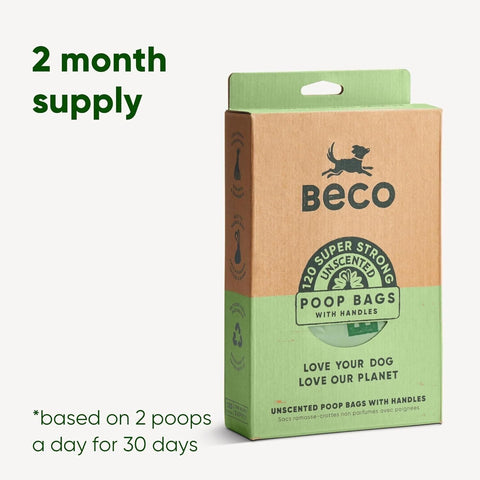 Beco Poop Bags with Tie Handles, Unscented - 120 pack - Made From Recycled Materials