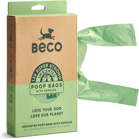 Beco Poop Bags with Tie Handles, Unscented - 120 pack - Made From Recycled Materials